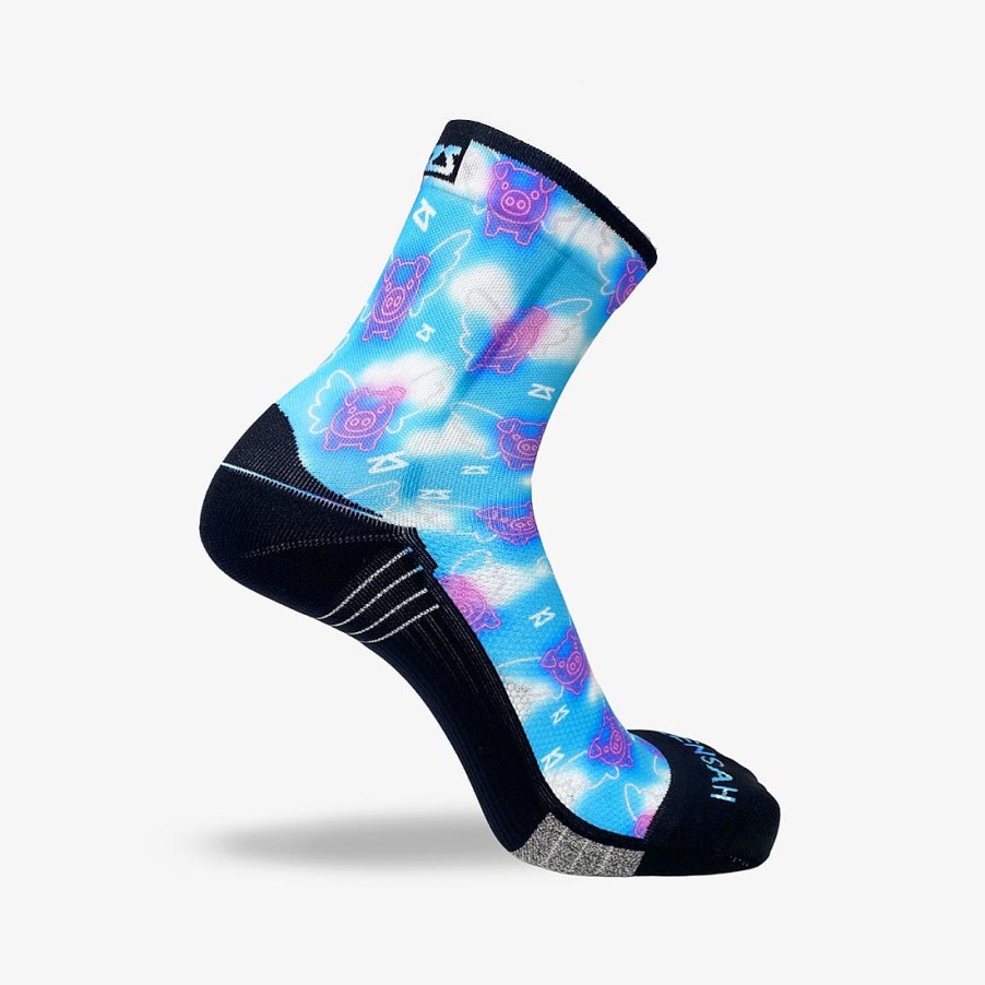 Men Zensah | Neon Flying Pigs Socks (Mini-Crew) Navy