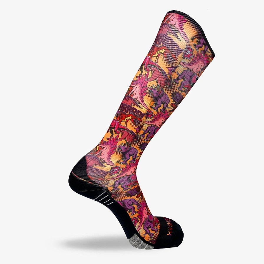 Men Zensah | Dino Comic Compression Socks (Knee-High) Orange/Purple