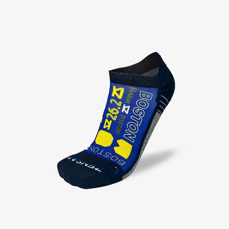 Men Zensah | Boston Blue And Yellow Running Socks (No Show) White/Blue/Yellow