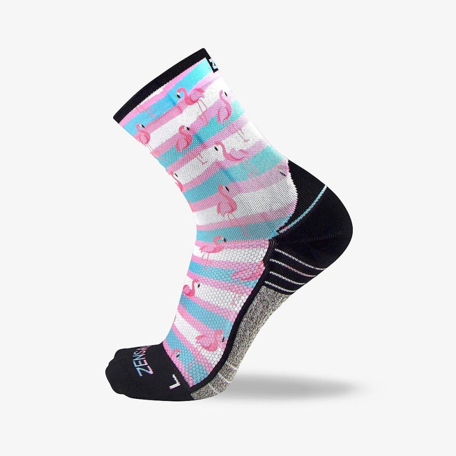 Men Zensah | Summer Flamingo Socks (Mini-Crew) White