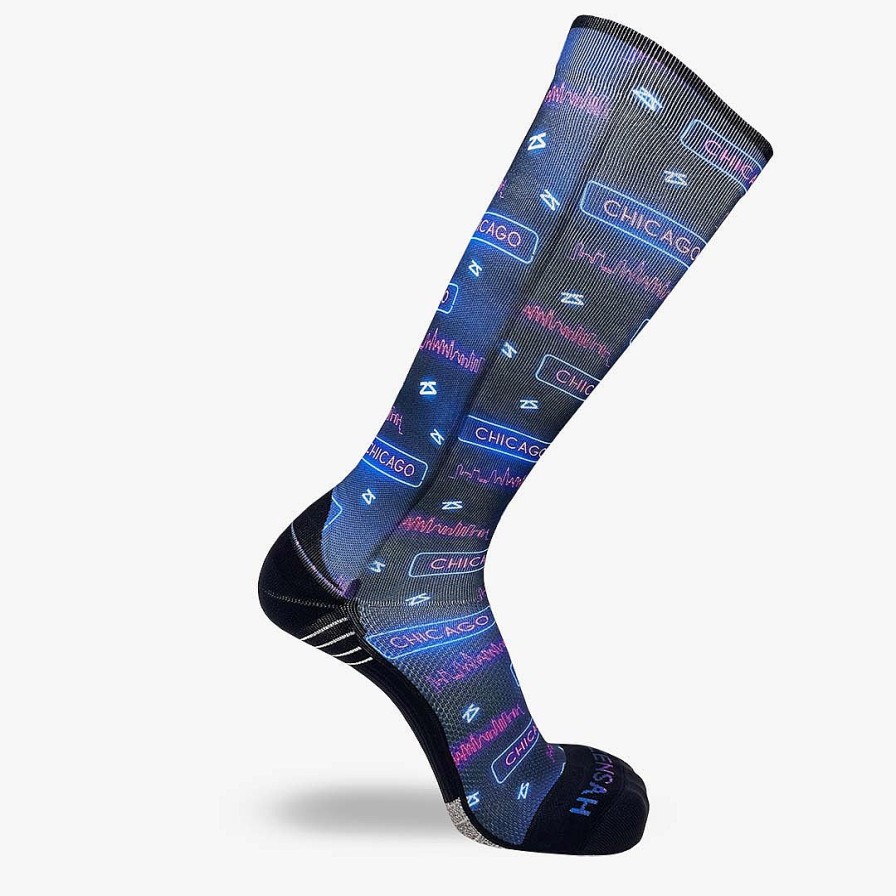 Men Zensah | Neon Chicago Compression Socks (Knee-High) Navy