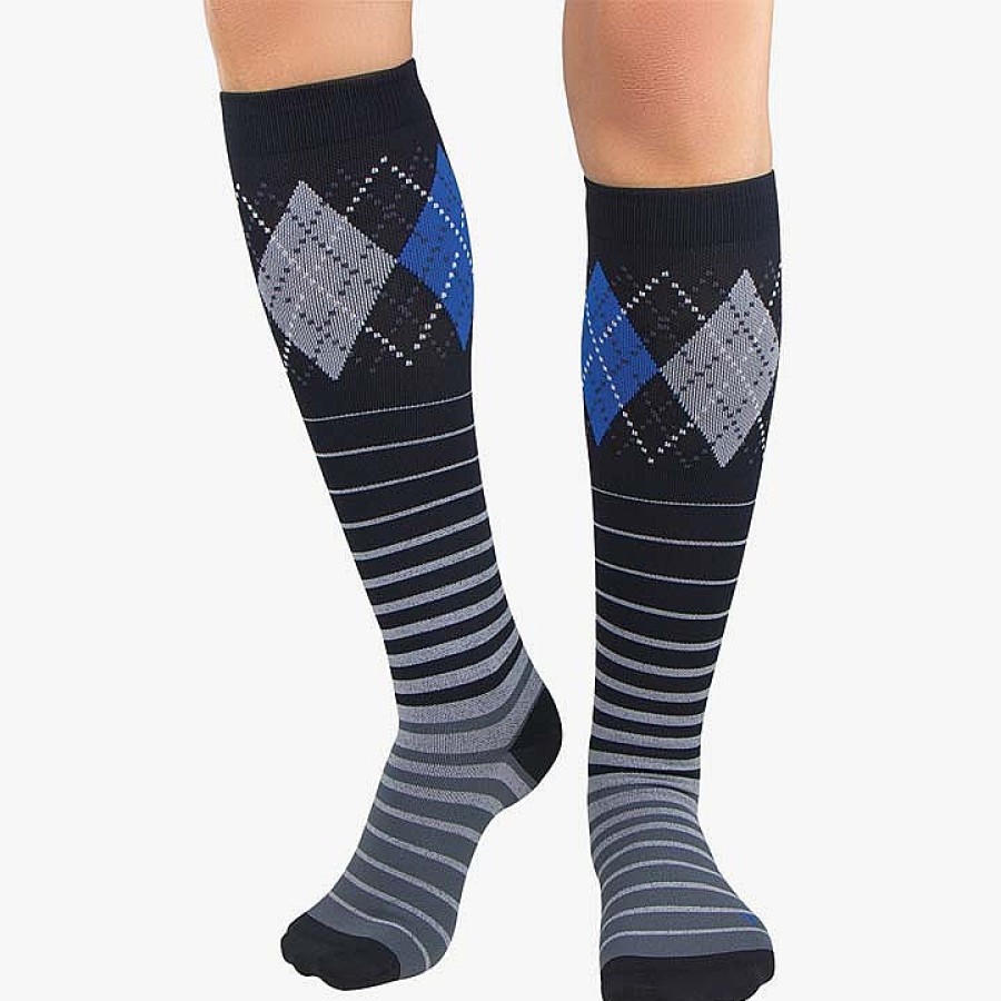 Men Zensah | Argyle Stripe Compression Socks Black-Blue