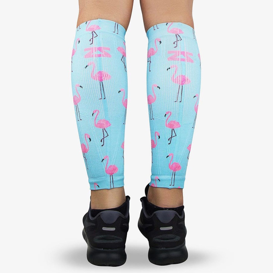 Men Zensah | Pink Flamingos Compression Leg Sleeves Sky Blue