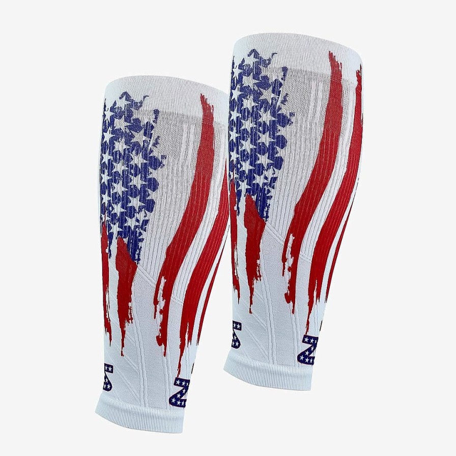 Men Zensah | Rugged Usa Flag Compression Leg Sleeves White