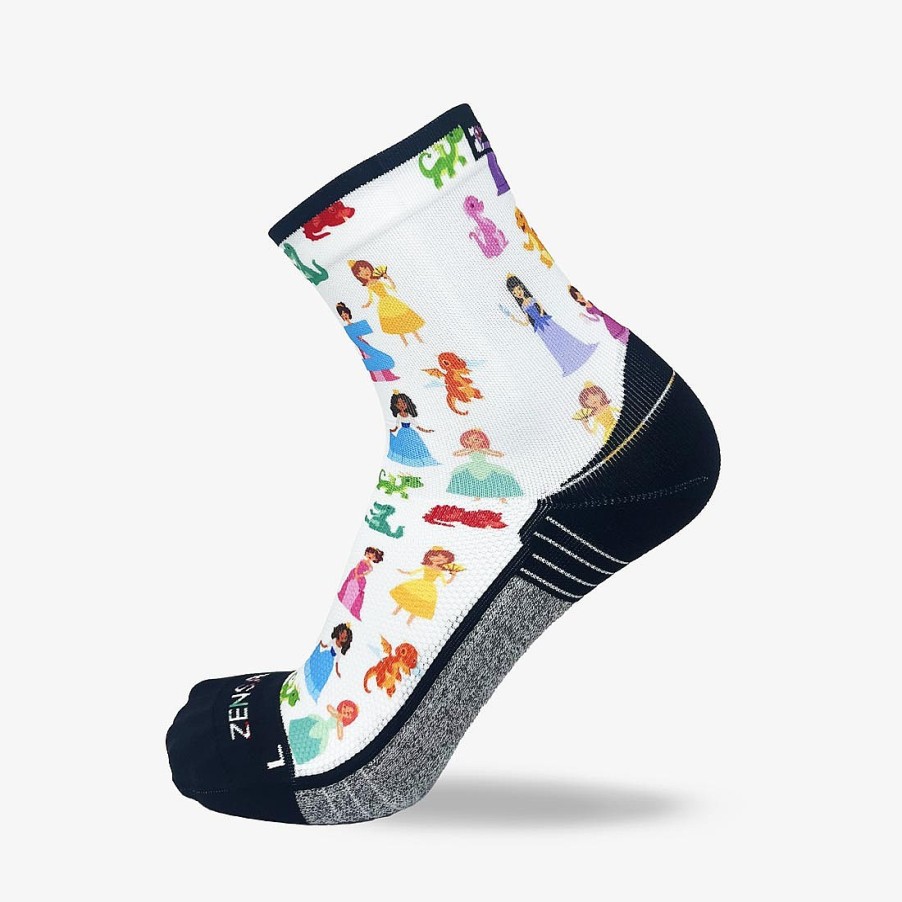 Limited Edition Zensah | Princesses And Dragons Running Socks (Mini-Crew) White