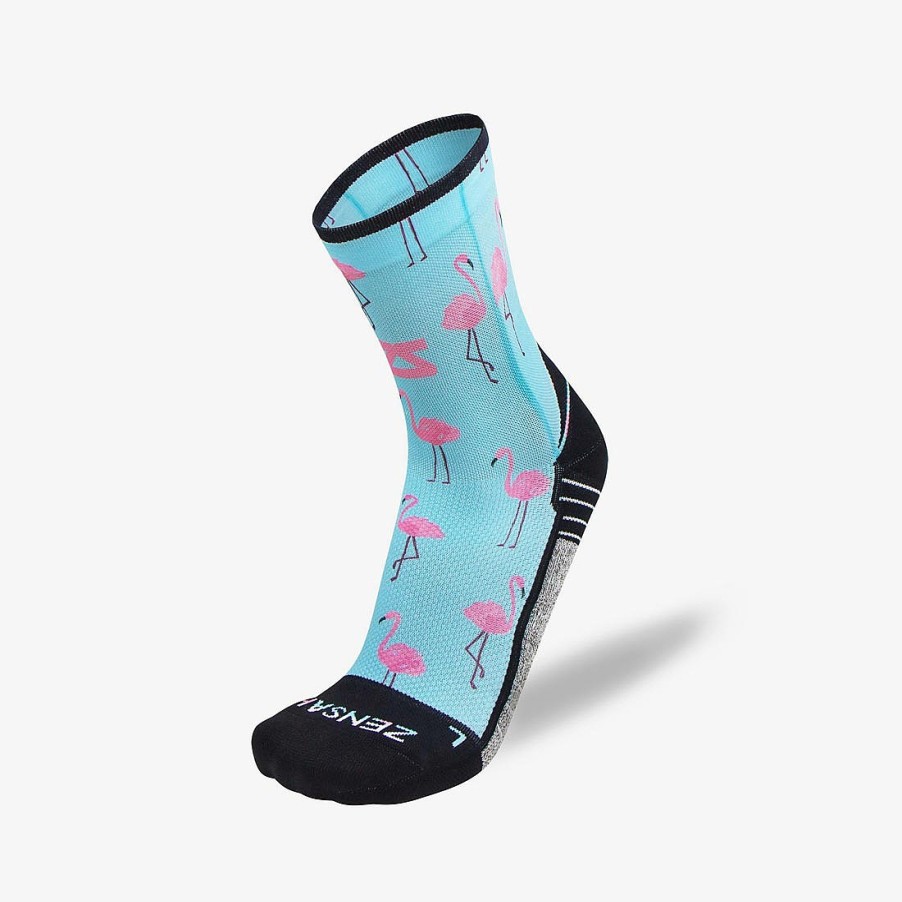 Men Zensah | Pink Flamingos Socks (Mini-Crew) Sky Blue