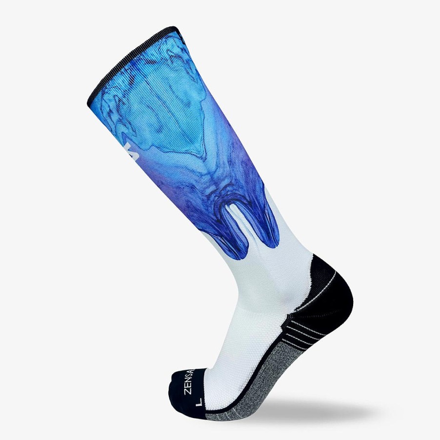 Limited Edition Zensah | Fluid Drips Compression Socks (Knee-High) Blue/White