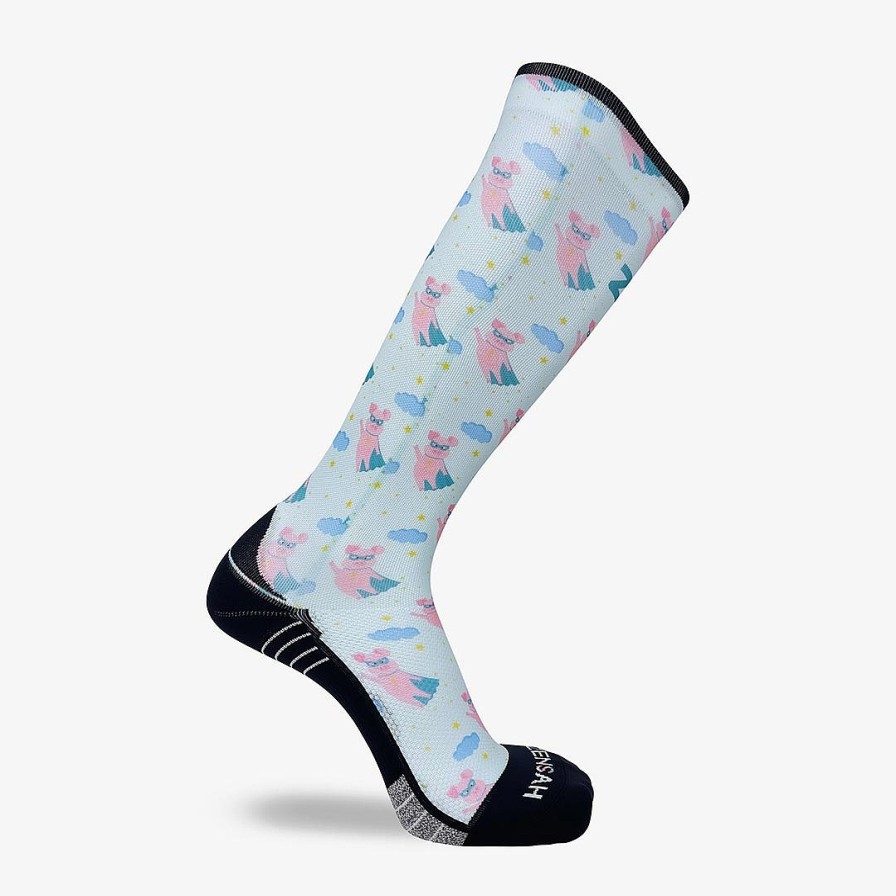 Men Zensah | Superhero Pigs Compression Socks (Knee-High) Light Blue