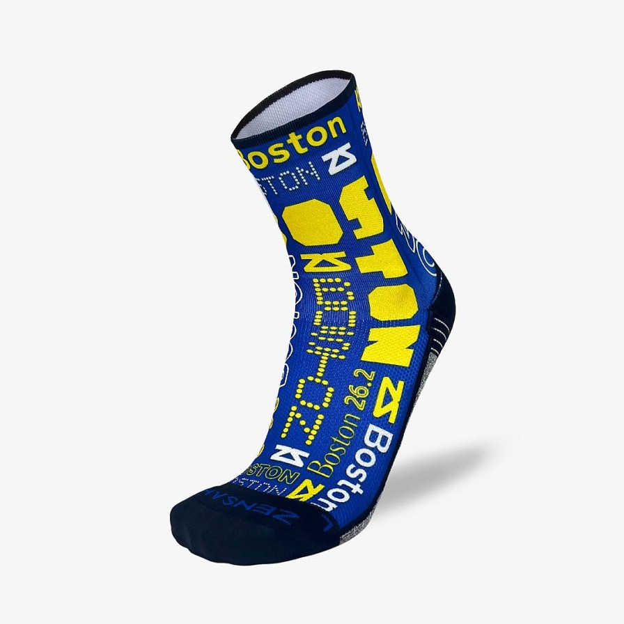 Limited Edition Zensah | Boston Blue And Yellow Socks (Mini-Crew) White/Blue/Yellow