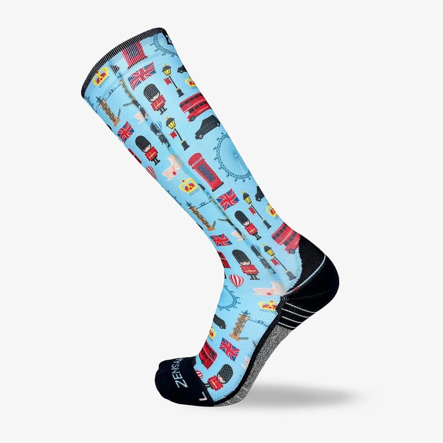 Limited Edition Zensah | London Doodle Compression Socks (Knee-High) Sky Blue