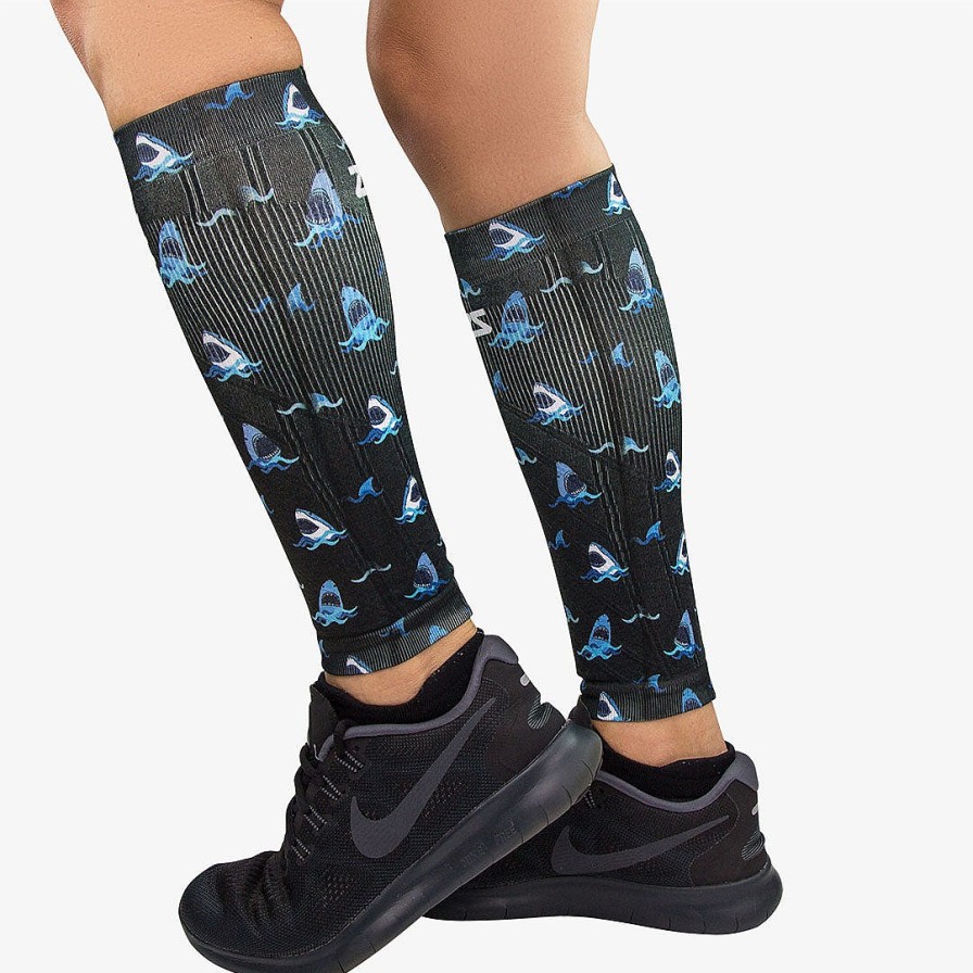 Men Zensah | Sharks Compression Leg Sleeves Black