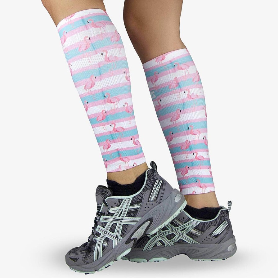 Limited Edition Zensah | Summer Flamingo Compression Leg Sleeves White