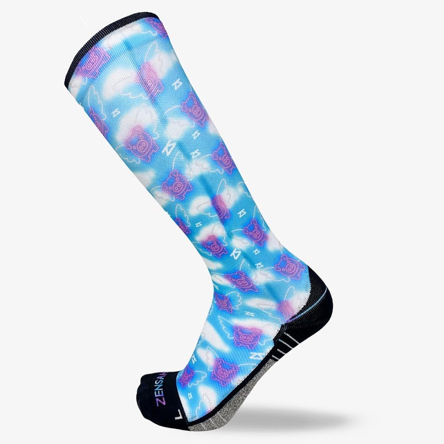 Men Zensah | Neon Flying Pigs Compression Socks (Knee-High) Navy