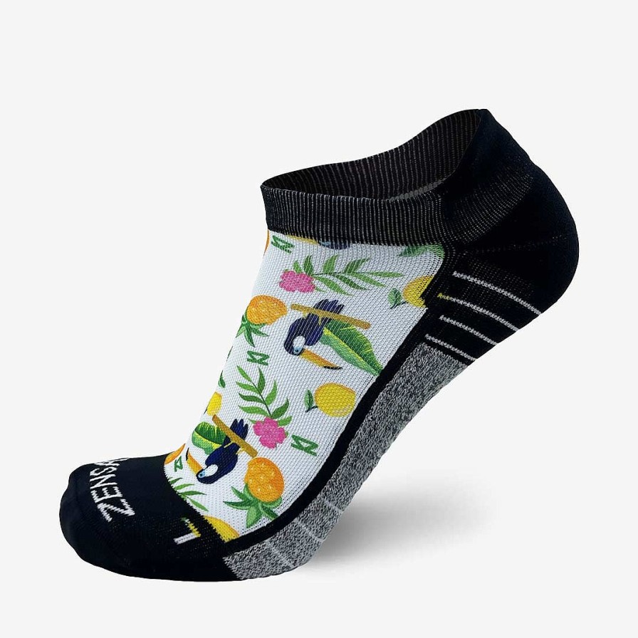 Men Zensah | Toucans Running Socks (No Show) White