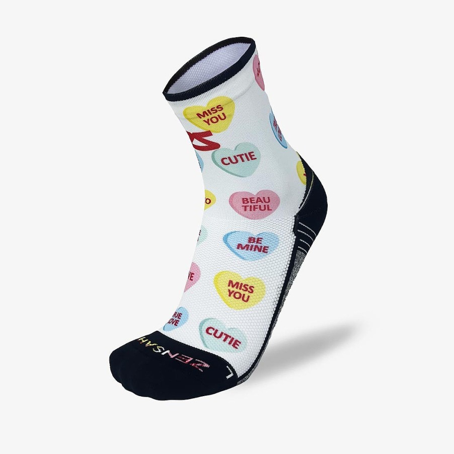 Men Zensah | Candy Hearts Running Socks (Mini-Crew) White