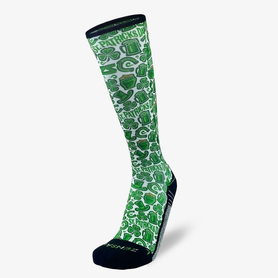 Limited Edition Zensah | Clovers And Beer Compression Socks (Knee-High) White