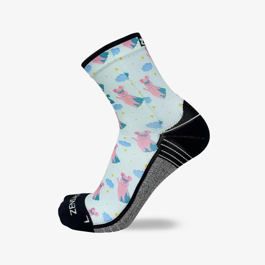 Men Zensah | Superhero Pigs Socks (Mini-Crew) Light Blue