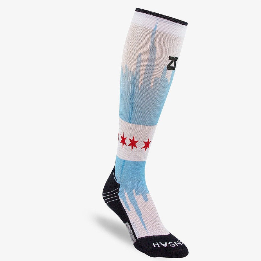 Men Zensah | Chicago Flag Skyline Compression Socks (Knee-High) White