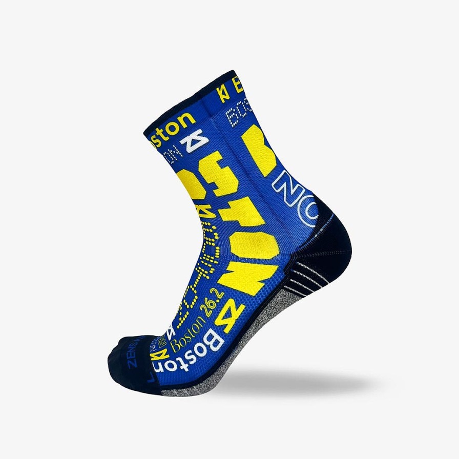 Limited Edition Zensah | Boston Blue And Yellow Socks (Mini-Crew) White/Blue/Yellow