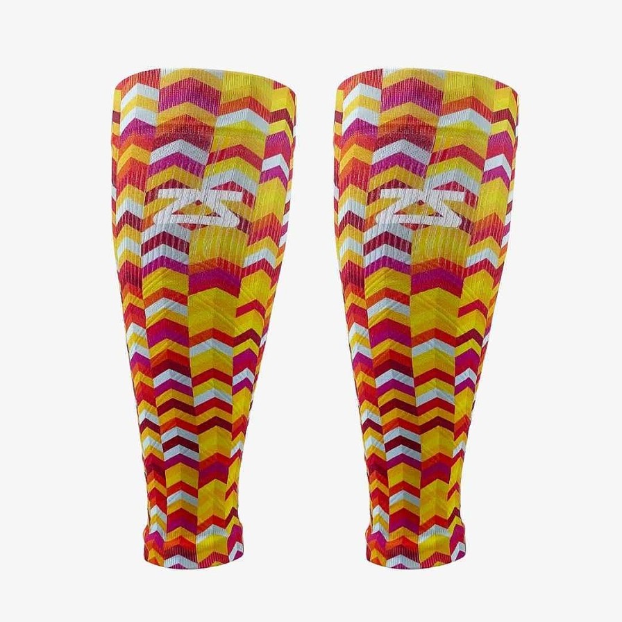 Men Zensah | Chevrons Compression Leg Sleeves Hot Pink/Neon Orange