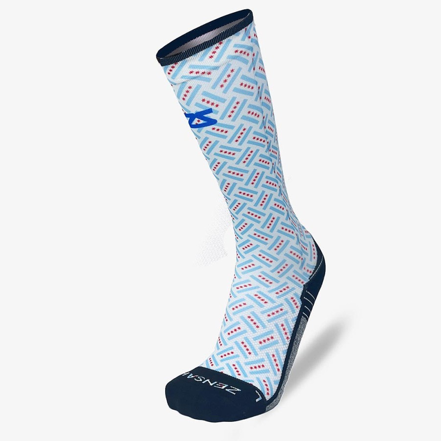 Men Zensah | Chicago Flags Compression Socks (Knee-High) White