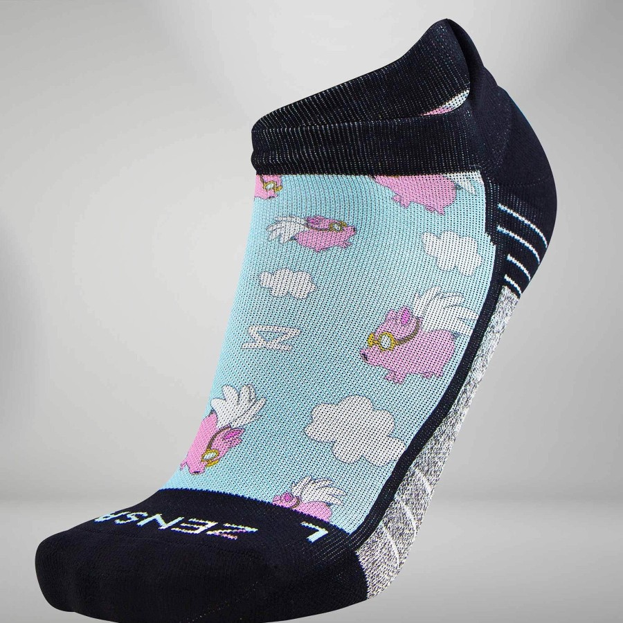 Limited Edition Zensah | Flying Pigs Socks (No Show) Sky Blue