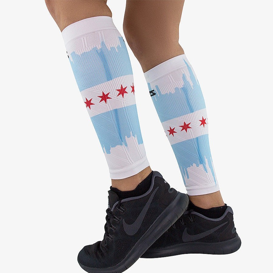 Men Zensah | Chicago Flag Skyline Compression Leg Sleeves White