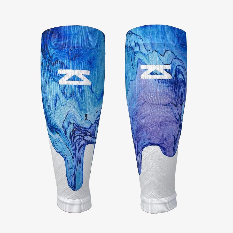 Men Zensah | Fluid Drips Compression Leg Sleeves Blue/White