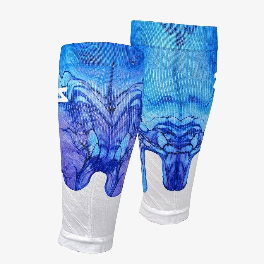 Limited Edition Zensah | Fluid Drips Compression Leg Sleeves Blue/White