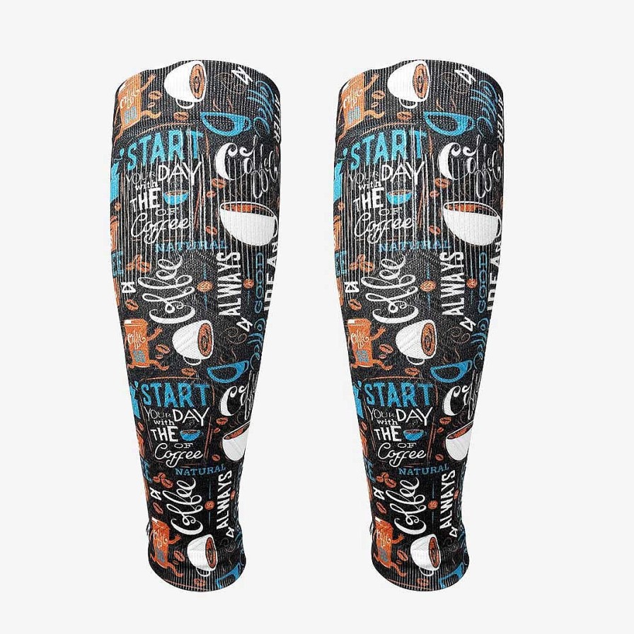 Men Zensah | Coffee Doodle Compression Leg Sleeves Charcoal