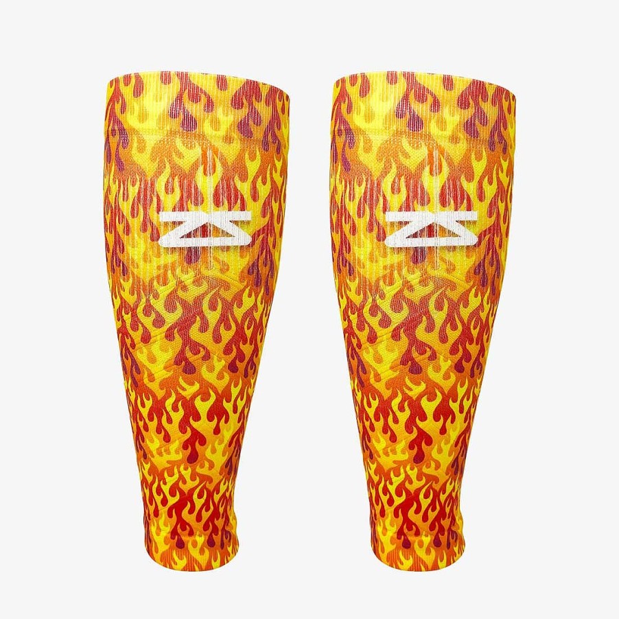 Limited Edition Zensah | Flames Compression Leg Sleeves Yellow/Red