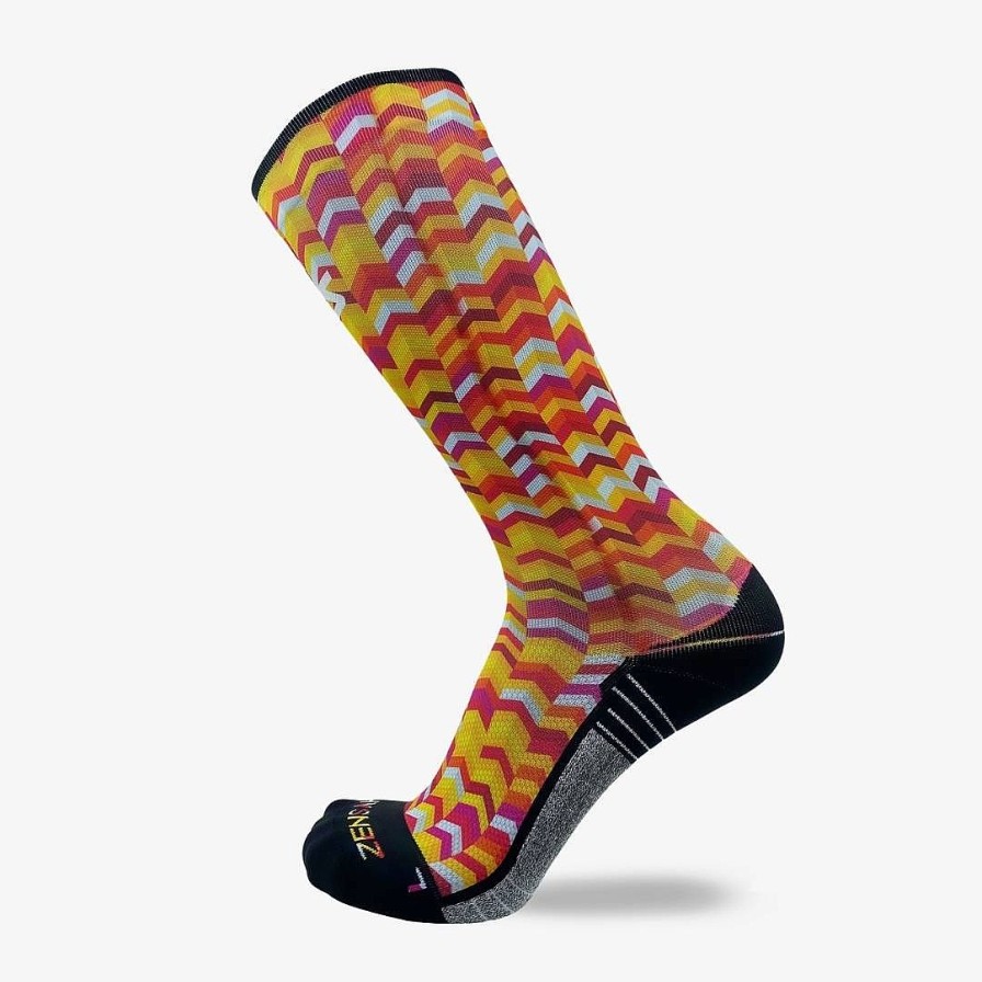 Limited Edition Zensah | Chevrons Compression Socks (Knee-High) Hot Pink/Neon Orange