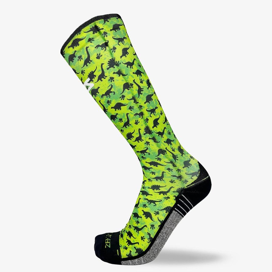 Limited Edition Zensah | Dino Silhouettes Compression Socks (Knee-High) Neon Green