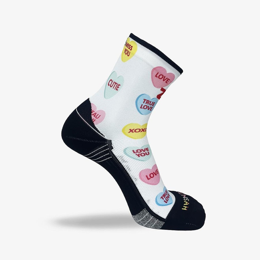 Limited Edition Zensah | Candy Hearts Running Socks (Mini-Crew) White