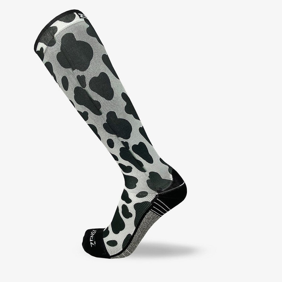 Limited Edition Zensah | Cow Print Compression Socks (Knee-High) White