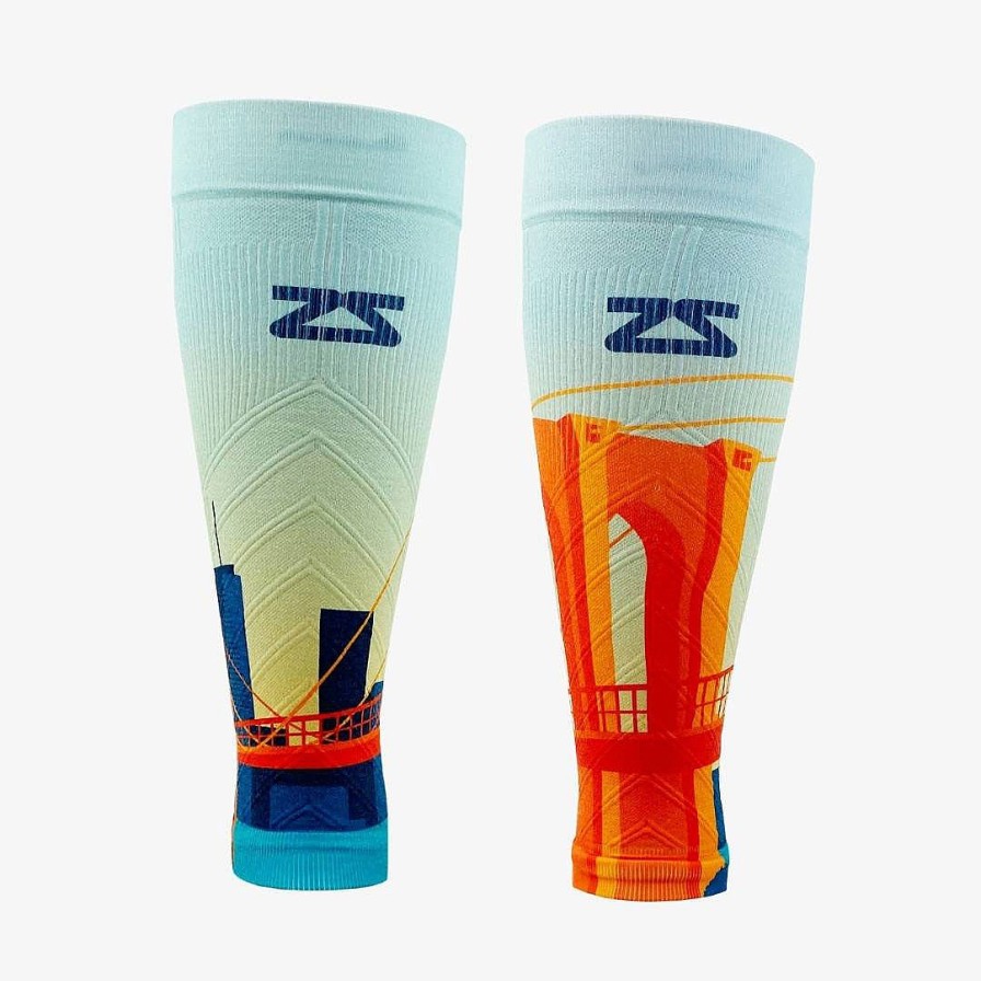 Men Zensah | Brooklyn Postcard Compression Leg Sleeves Orange/Blue