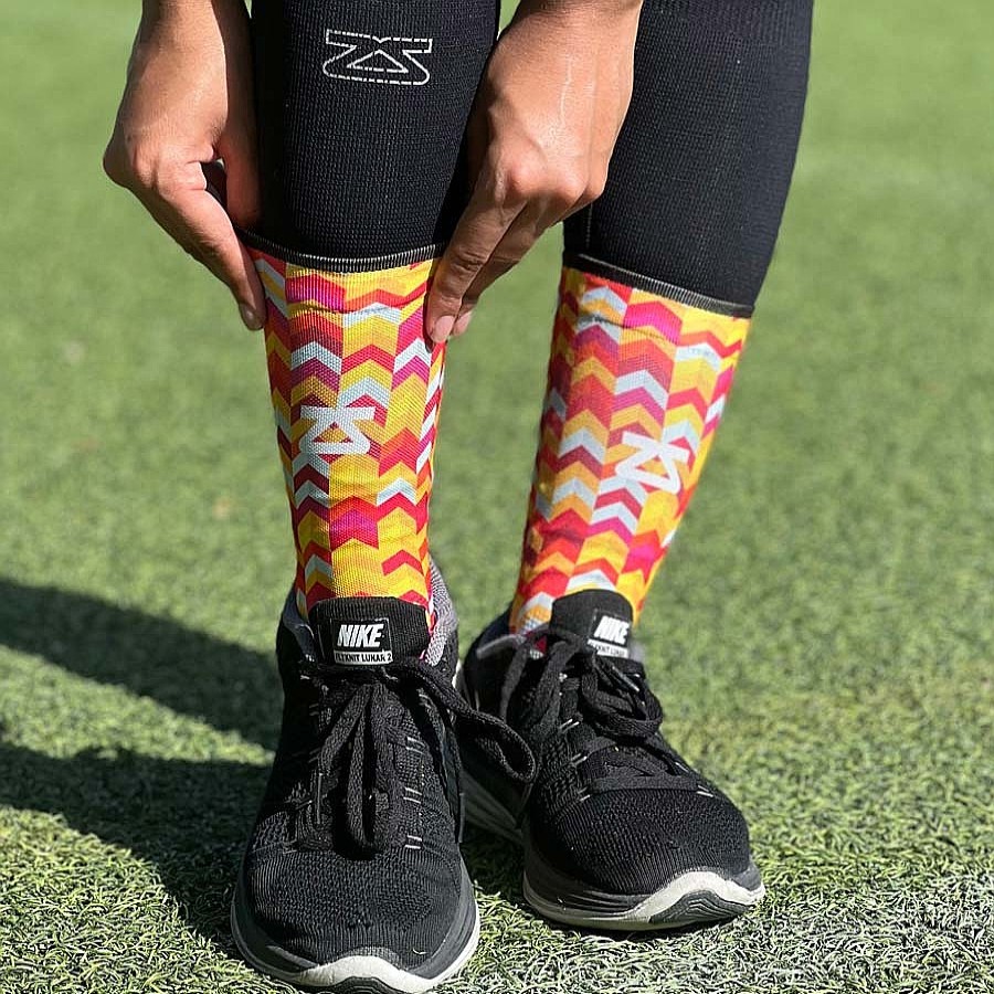 Men Zensah | Chevrons Socks (Mini-Crew) Hot Pink/Neon Orange