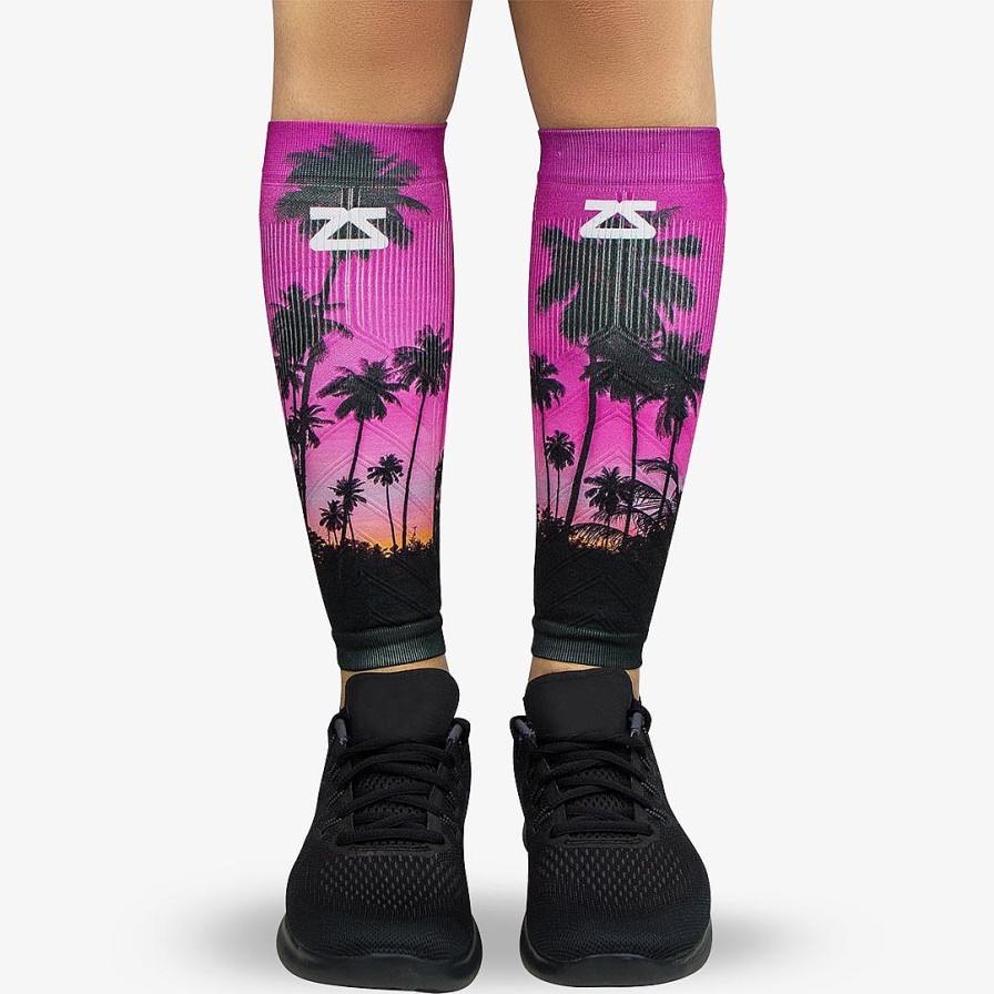 Men Zensah | Tropical Palm Trees Compression Leg Sleeves Magenta