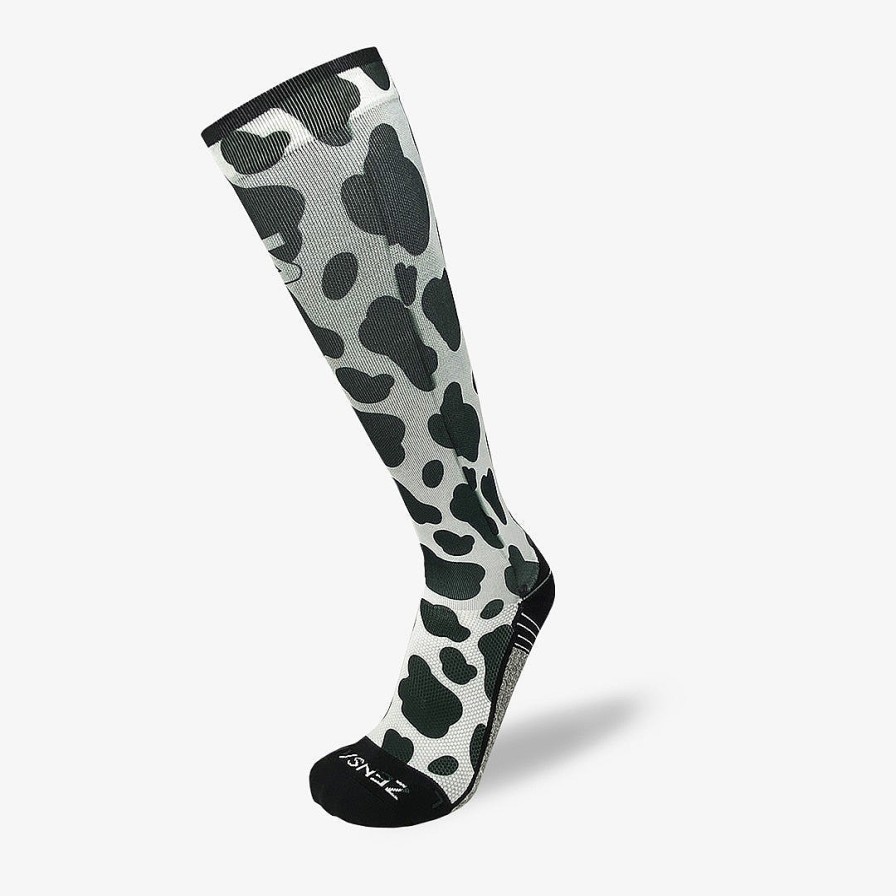 Limited Edition Zensah | Cow Print Compression Socks (Knee-High) White