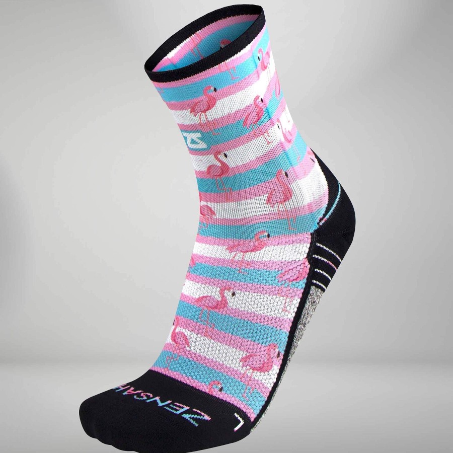 Men Zensah | Summer Flamingo Socks (Mini-Crew) White