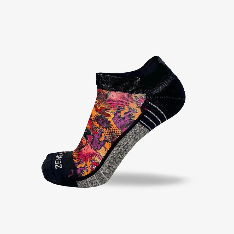 Men Zensah | Dino Comic Running Socks (No Show) Orange/Purple