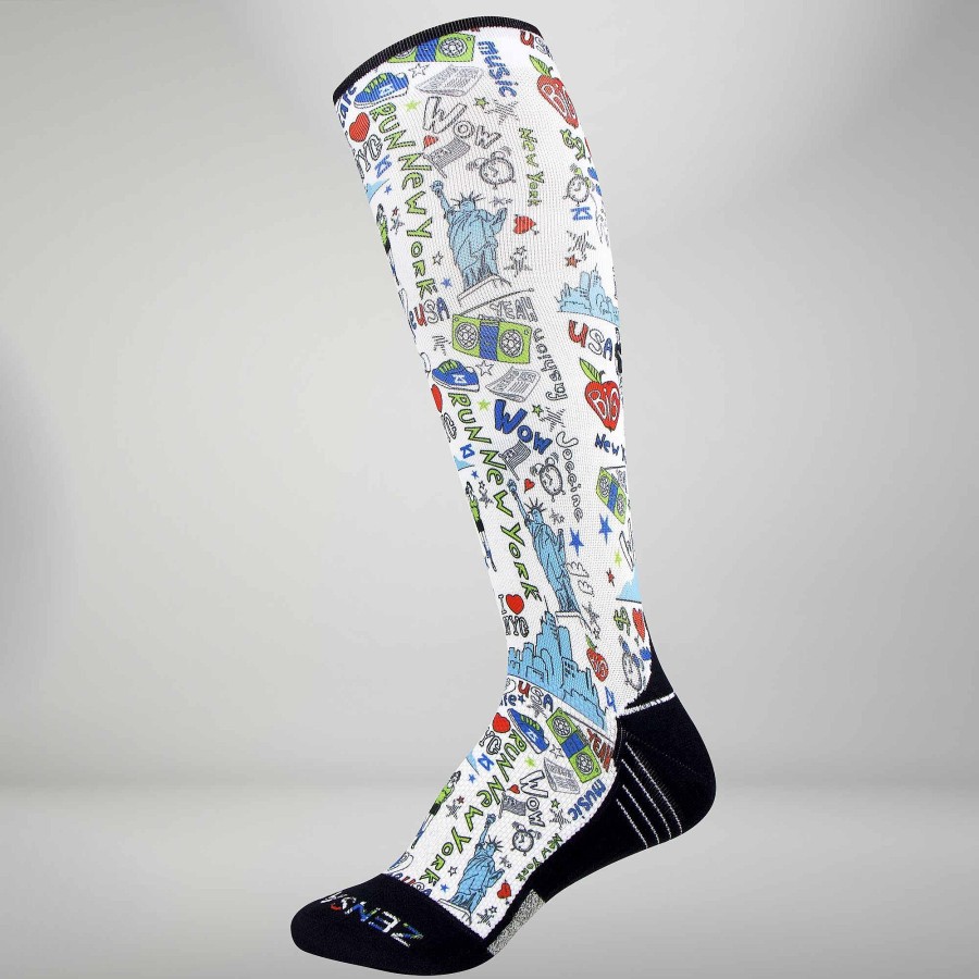 Limited Edition Zensah | New York Doodle Compression Socks (Knee-High) White