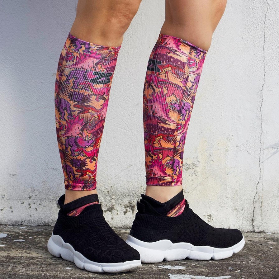 Limited Edition Zensah | Dino Comic Compression Leg Sleeves Orange/Purple