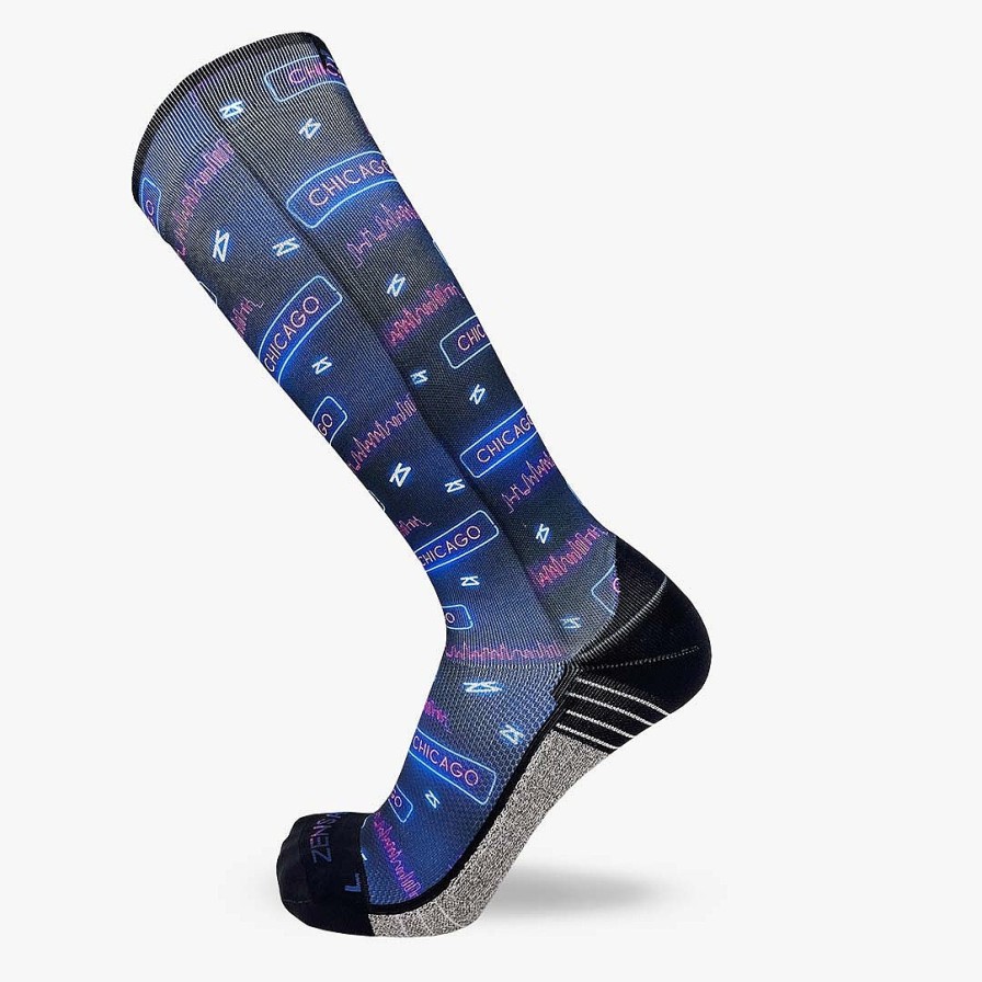 Limited Edition Zensah | Neon Chicago Compression Socks (Knee-High) Navy