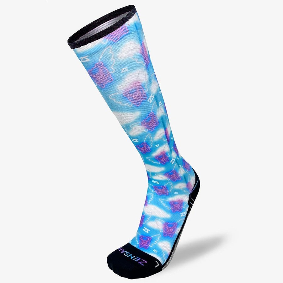 Men Zensah | Neon Flying Pigs Compression Socks (Knee-High) Navy