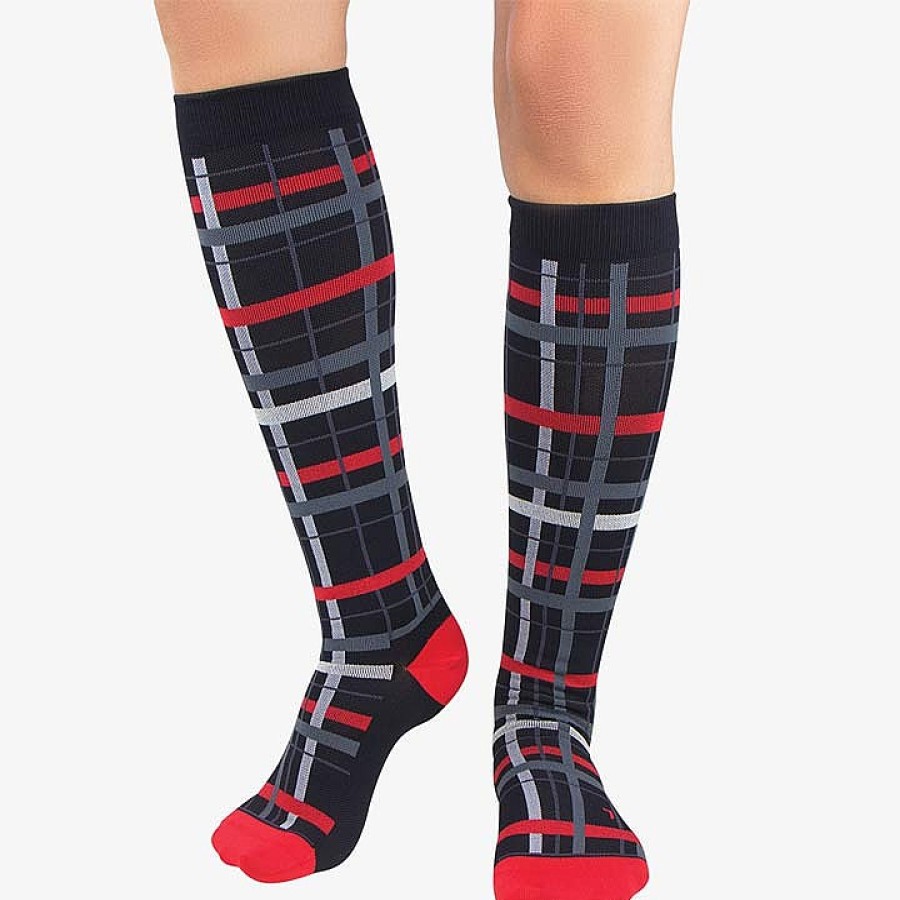 Men Zensah | Plaid Compression Socks Black-Red