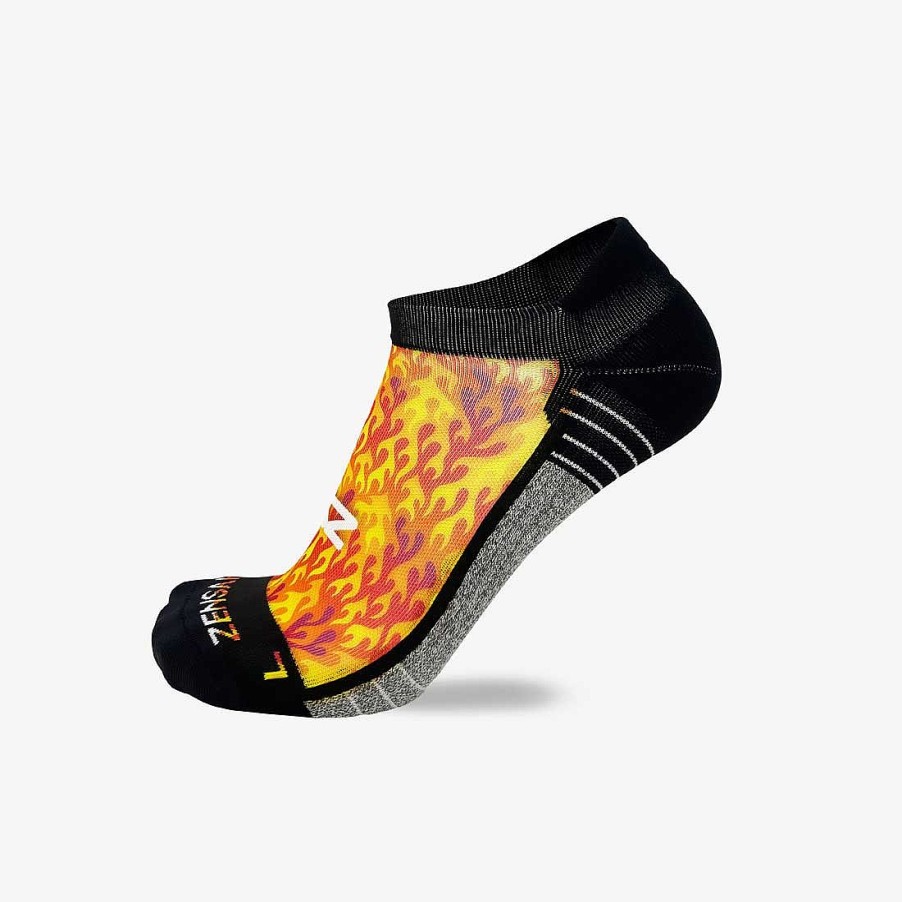 Men Zensah | Flames Running Socks (No Show) Yellow/Red