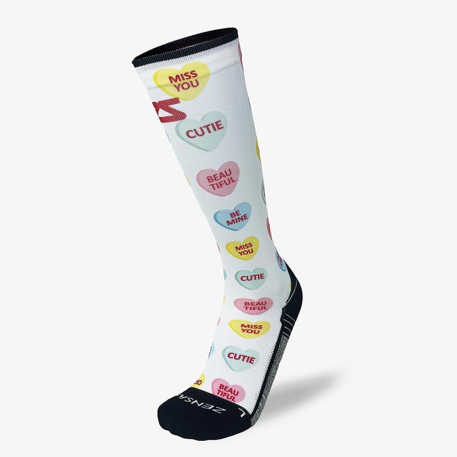 Limited Edition Zensah | Candy Hearts Compression Socks (Knee-High) White