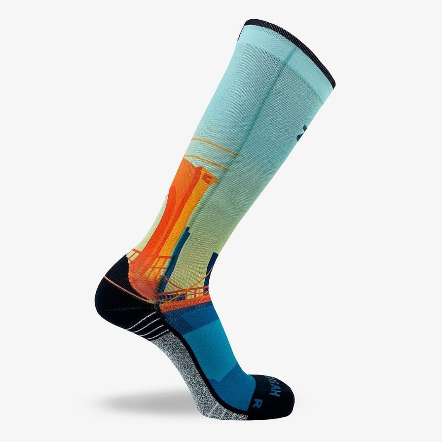 Men Zensah | Brooklyn Postcard Compression Socks (Knee-High) Orange/Blue