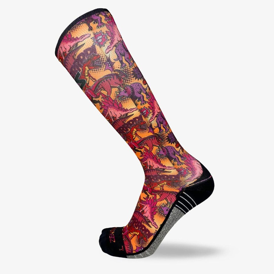 Limited Edition Zensah | Dino Comic Compression Socks (Knee-High) Orange/Purple